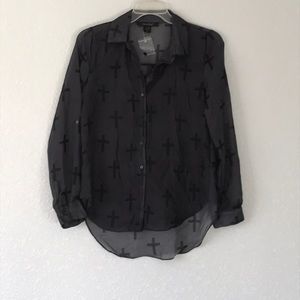 Lime blue sheer cross button up shirt